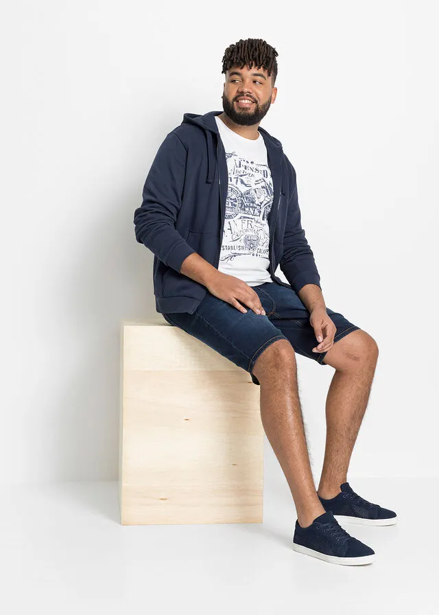 Bermudas vaqueras elásticas con corte normal (2 unidades) Azul medio vaquero + azul vaquero oscuro